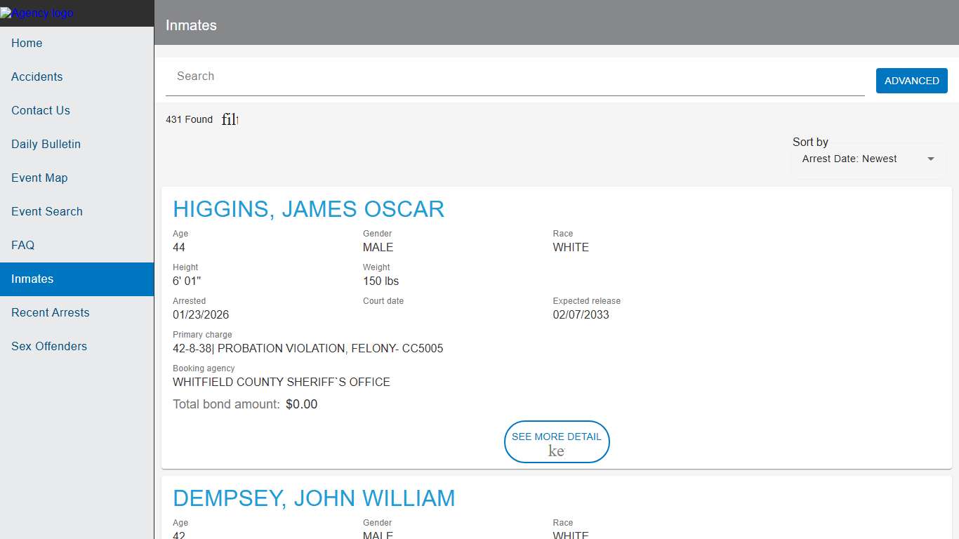 Whitfield County Sheriff's Office, GA Police to Citizen - Inmates catalog