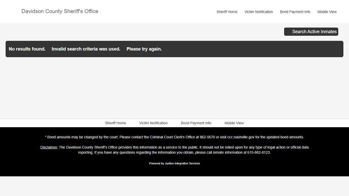 Davidson County Sheriff - Active Inmate Search